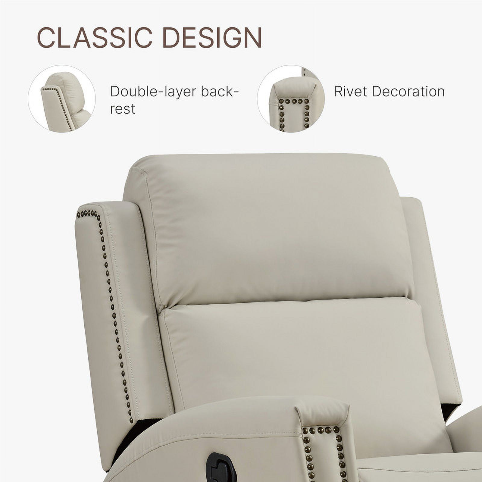CHITA Faux Leather Swivel Glider Recliner with Nailhead Trim, Nursery Chair, Beige