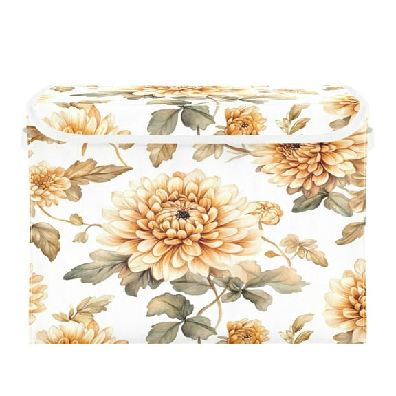 Storage Box With Lid 16.5x12.6x11.8In Foldable Stacked Household Storage Box Maroon Chrysanthemums