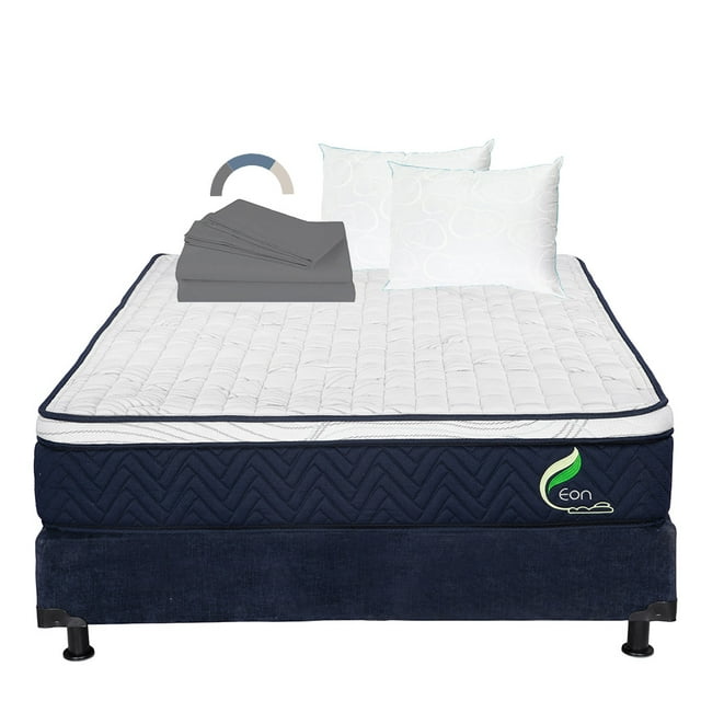 Colchón Queen Size Eon + Box Base Cama + Almohada Oso 2 + Sábanas Basic