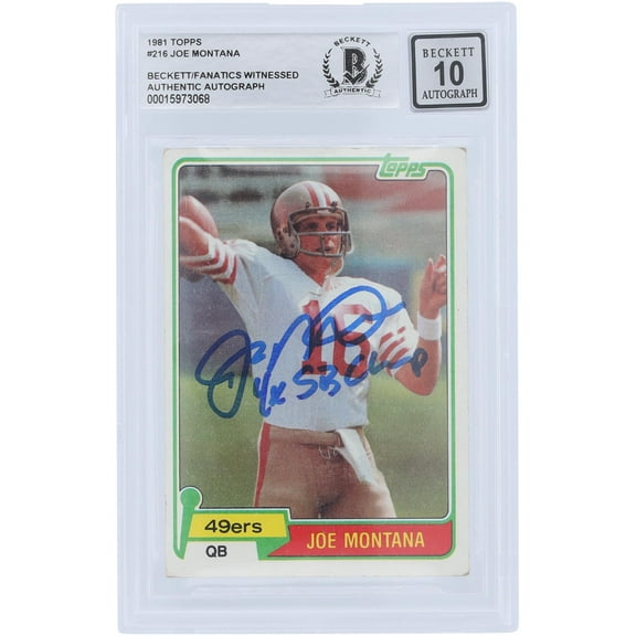 Joe Montana San Francisco 49ers Autographed 1980 Topps Series 1 #216 Beckett Fanatics Witnessed Authenticated 10 Rookie Card with "4X SB Champ" Inscription - Fanatics Authentic Certified