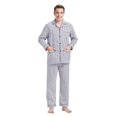 thumbnail image 5 of Amaxer Men's 100% Cotton Flannel Pajama Set, Long Sleeve Shirt with Chest & Side Pockets, Pants with Button Fly & Elastic Waistband Blue & Gray Stripes L, 5 of 7