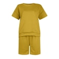 thumbnail image 5 of Kagetolytai Suits Ladies Casual Fashion Sexy Round Neck Short Sleeve Textured Fabric Shorts Set 2 Piece Sets for Women Yellow M, 5 of 5