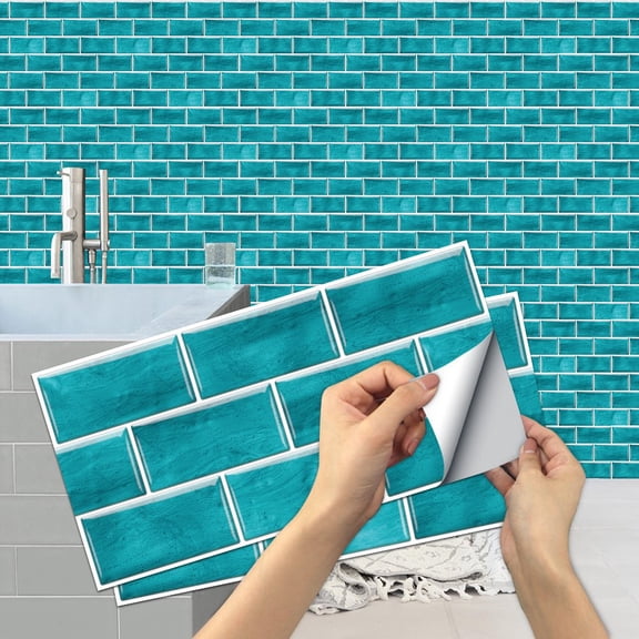 6 Pcs Self Adhesive Blue Marbling Tile Stickers 11.8x5.9inch Waterproof Wall Decals Vinyl Peel and Stick Backsplash Brick Wallpaper
