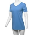 thumbnail image 5 of A2Y Women's Basic Solid Premium Cotton Short Sleeve V-neck T Shirt Tee Tops Blue Mist 3XL, 5 of 6
