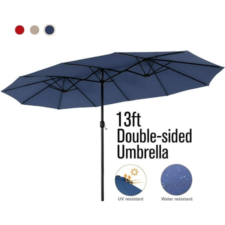 MF Studio 13ft Outdoor Market Umbrella Double-Sided Twin Large Patio Umbrella with Crank, Blue