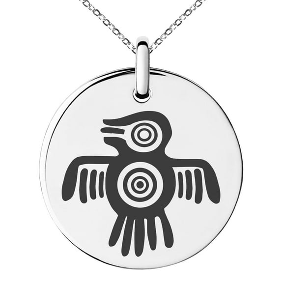 Tioneer Stainless Steel Aztec Truth & Wisdom Eagle Rune Engraved Small Medallion Circle Charm Pendant Necklace
