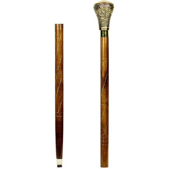 Aluminum & Brass Decorative Rosewood Walking Cane | Full Size Walking-Stick for Men & Women |