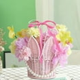 thumbnail image 3 of Woven Flower Basket with Bunny Ear Design, Handheld Floral Arrangement Basket, Mothers Day Bamboo Vine Storage Organizer for Easter Fun Gift and Home Decor, Cute Portable Handwoven Basket, Pink-B, 3 of 5