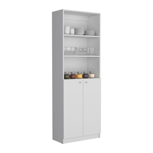 Cterwk 2 Doors Wood Bookshelf Bookcase with 3 Open Shelves and 2 Inner Shelves, White