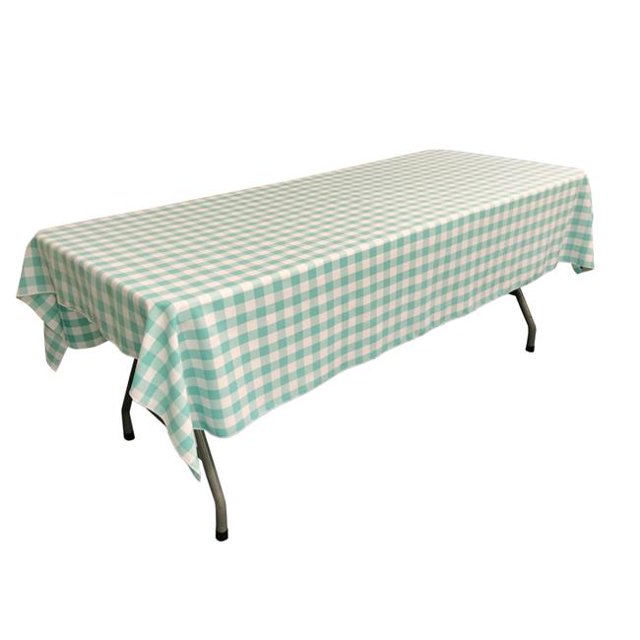 Nappe Rectangulaire à Carreaux en Vichy de Polyester Ttcheck60x90-mintk44&44; Blanc & Menthe - 60 x 90 Po.