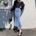 thumbnail image 5 of PIKADINGNIS New Mermaid Denim Skirt for Women Fashion Split Trumpet Ruffles Long Skirt Female Korean High Waist Bodycon Skirts, 5 of 6
