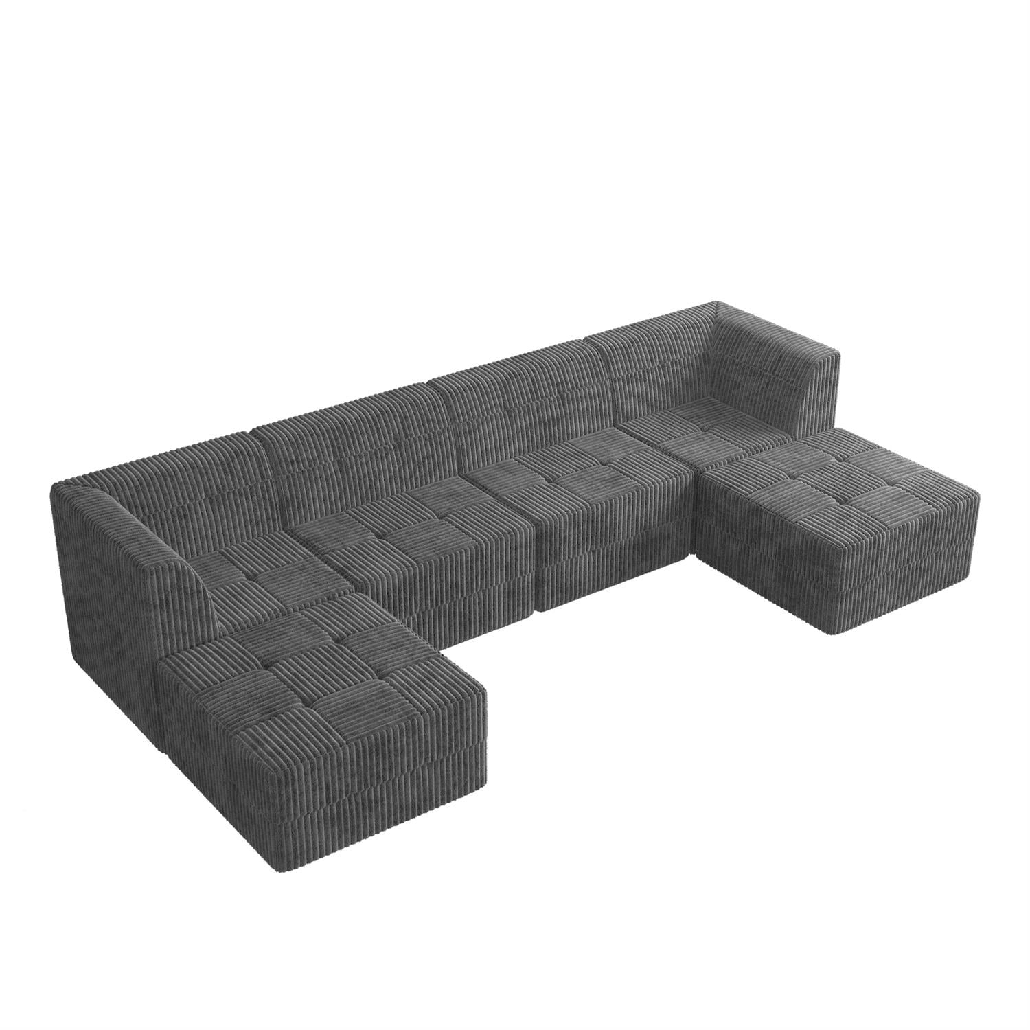 Demi Bonn 130" U-Shaped Modular Sectional Sofa, Modern Minimalist Style DIY Compressed Corduroy Couch for Living Room & Bedroom, Gray