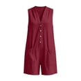 thumbnail image 6 of Women's Summer Cotton Romper Sleeveless V-Neck Button-Down Loose-Fit Casual with Pockets Wine XL(XL), 6 of 6