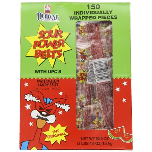 Sour Power Wrapped Watermelon Candy Belts, (Pack of 150)