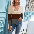 thumbnail image 2 of Timegard Womens Top Notched V-Neck Button Long Sleeve Color Block Tee Shirts Fall Casual Comfy Tops, 2 of 6