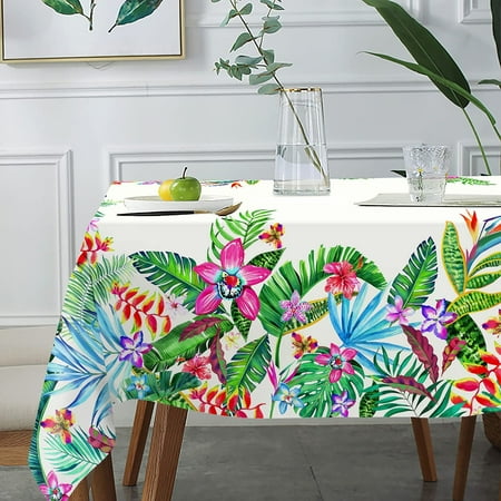 

Tropical Palm Leaf Summer Floral Tablecloth Vintage Tropical Leaves Print Table Cover 60 x 120 for Tropical Party Decorations Perfect for Kitchen Restaurant Outdoor Beach Holiday Picnic Table Cover