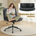 thumbnail image 3 of GIANNA Armless Office Desk PU Leather Wide Seat with Wheels, Criss Cross Legged Chair, Height Adjustable, Swivel, For Home Bedroom Office - Black, 3 of 7