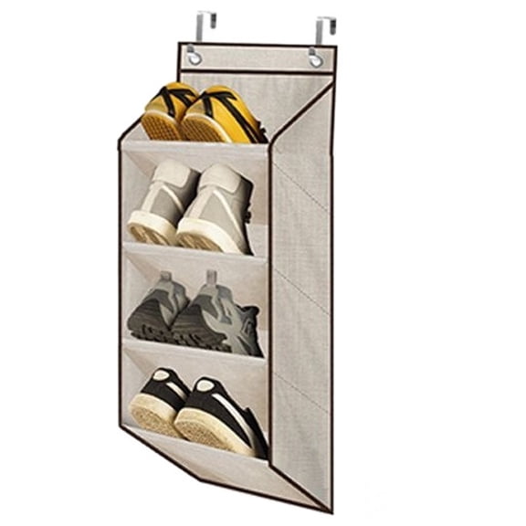 Over the Door Shoe Rack Hanging 4-Tier Organizer Collapsible Narrow Closet Entryway Storage Wall Mounted Holder for Dorm Room Apartment Space Saving Beige 36x12 Inch