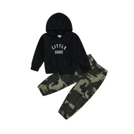 

Baby Boy Fall Outfits Classic Long Sleeve Hoodie + Camouflage Pants