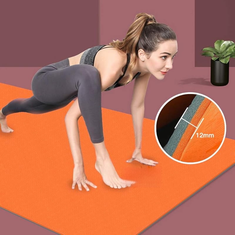 HExtra Thick TPE Yoga Mat - 72"x 32" Thickness 1/2 Inch -Eco Friendly SGS Certified - With High Density Anti-Tear Exercise Bolster For Home Gym Travel & Floor Outside