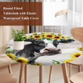 thumbnail image 4 of Farmhouse Cow Round Tablecloth, Fitted Table Cover with Elastic for 55"-60" Round Tables, Pastoral Sunflower Botanical Gray Wooden Table Cloth Outdoor Indoor Dinning Party Waterproof Tablecloths, 4 of 7