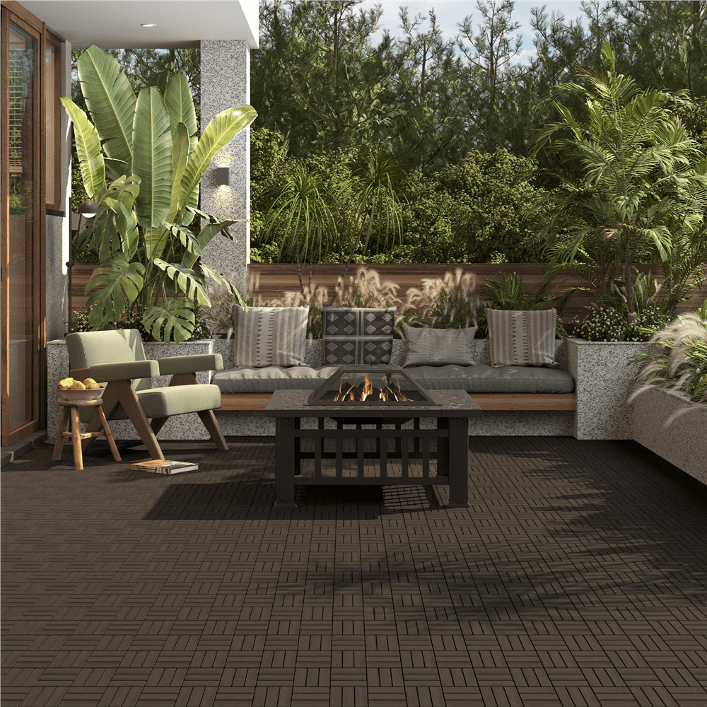 Renwick Pack of 27 Interlocking Deck Tiles, for Indoor Patio Garden, Black