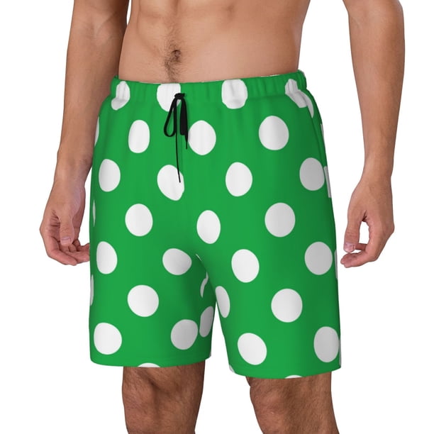 Fotbe Green And White Polka Dot Traje de Baño para Hombre – Shorts de Natación de Secado Rápido con Forro y Bolsillos-3X-Large