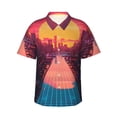 thumbnail image 1 of Fotbe Neon Sunset Cyberpunk Cityscape Camisa Hawaiana para Hombre Unisex – Camisa Casual de Verano con Botones de Manga Corta de Algodón y Lino,Small, 1 of 7
