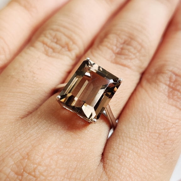 Natural Smoky Quartz Ring, 14K Solid White Gold Quartz Ring, June Birthstone Ring, Dainty Ring, Christmas Present, Smoky Quartz Jewelry