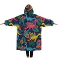 thumbnail image 2 of Oversized Wearable Blanket Hoodie,Colorful Dinosaurs Tropical Floral Pattern Sherpa Blanket Hoodie with Super Pockets,Super Warm Fuzzy Pullover for Women & Men, 2 of 6