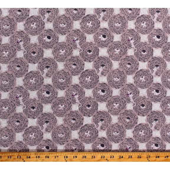 Cotton Mice Mouse Holes Nests Woodland Animals Autumn Fields...Reloved Light Purple Cotton Fabric Print by the Yard (A679-2)