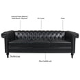 thumbnail image 4 of Chesterfield Luxury Leather 3 Seater Sofa, Mid-Century Modern Sofa with Wooden Legs, Traditional Square Arm Removable Cushion for Living Room Bedroom Apartment Black, 4 of 7
