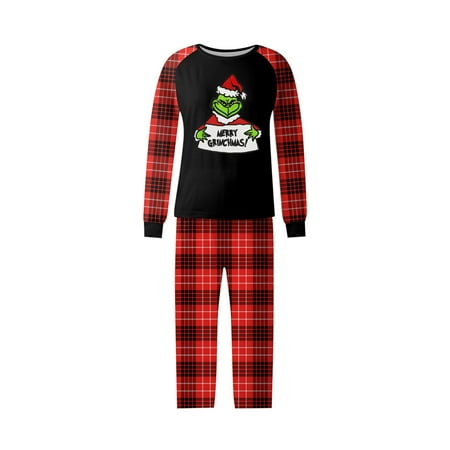 

Clearance Before Christmas！Gotyou Family Grinch Pajamas Christmas Prints Family Matching Long Sleeve Tops+Pants Set Family Matching Sets