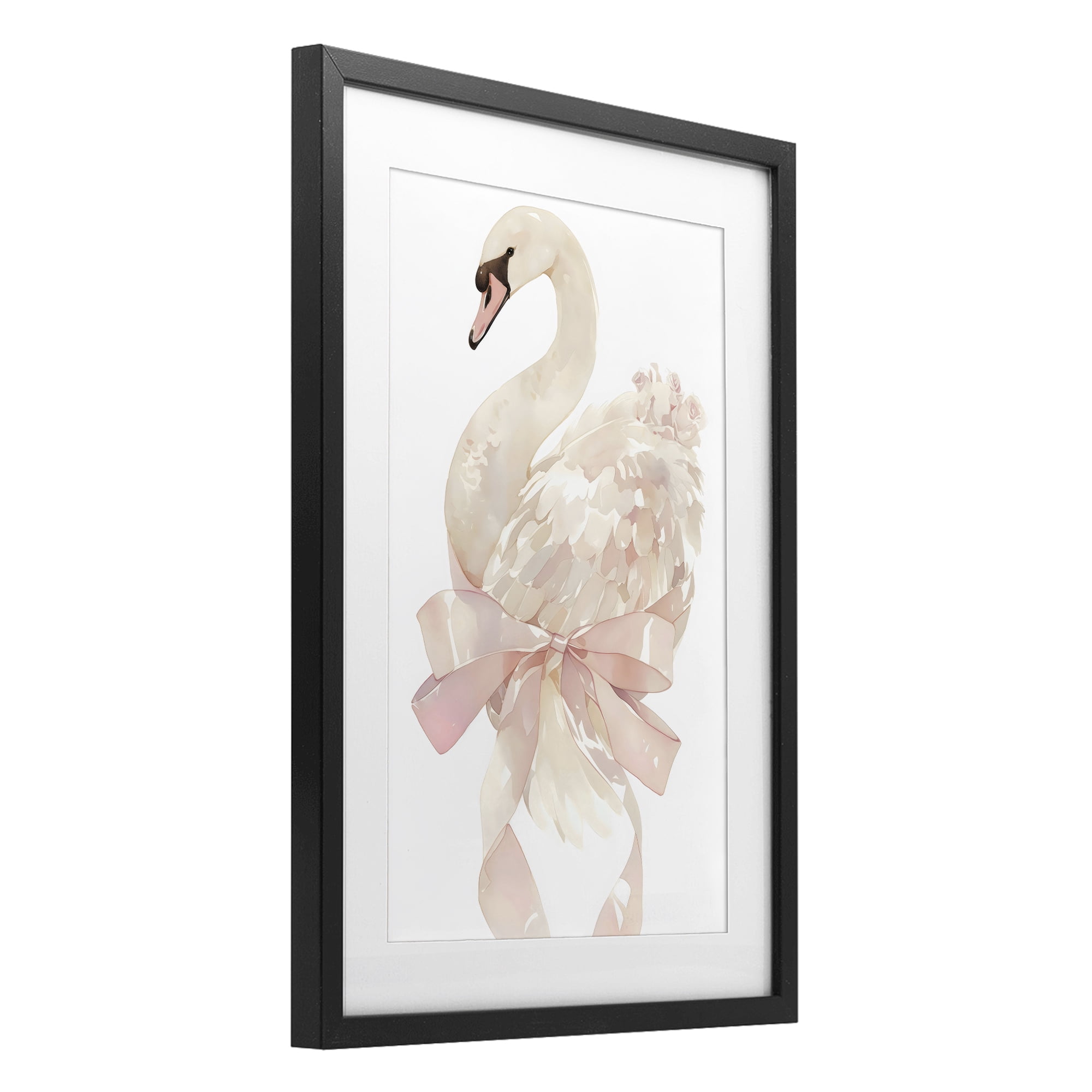 Stupell Industries Coquette Swan with Bow Black Framed Print Under Glass, design by Creative Studio