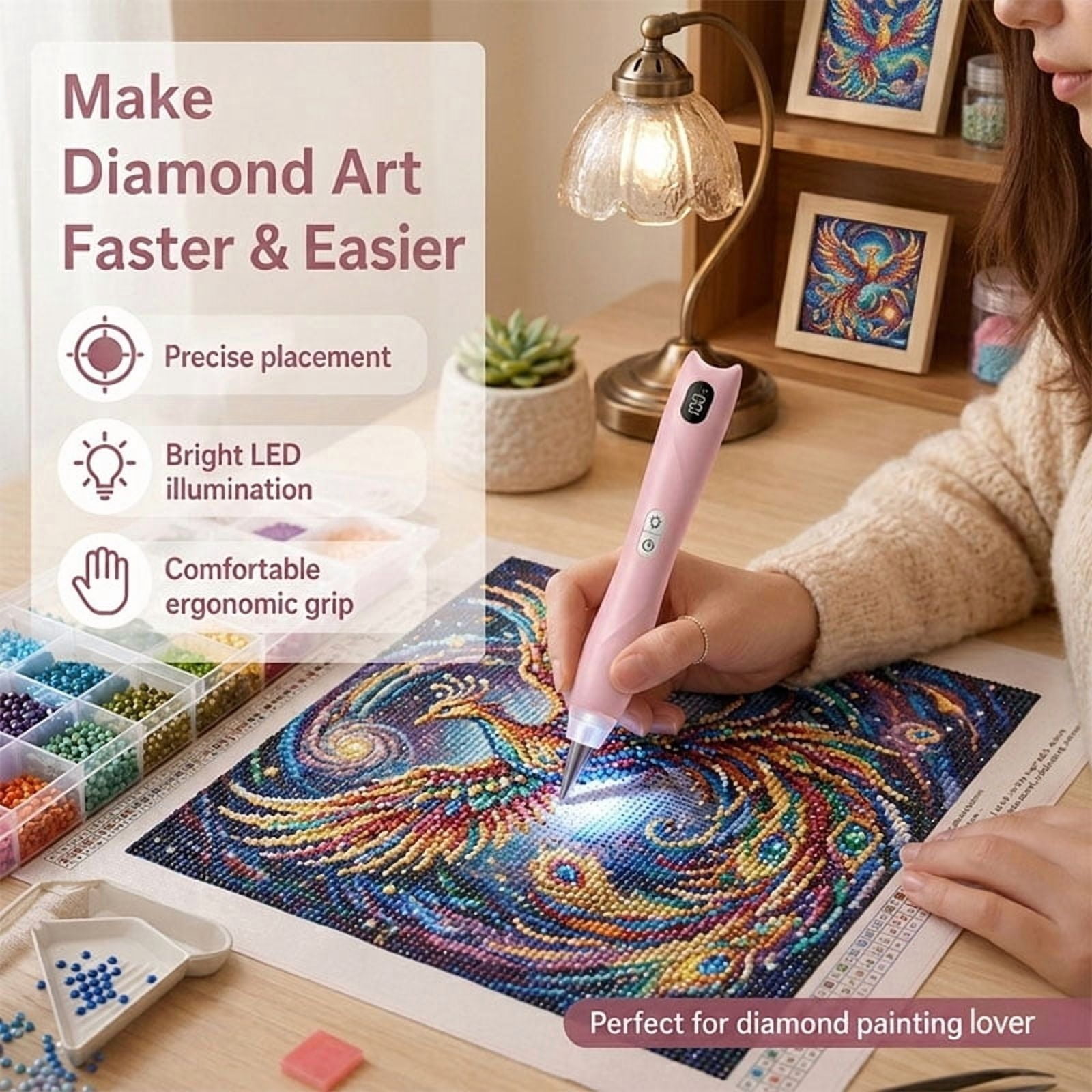 Diamond Painting Pen, Cordless Vacuum Diamond Art Pens and Tools Accessories, No Wax Needed Rechargeable Wireless Diamond Art Pen, Suction Dot Drill Paint Tool for Gem Paintings (Blue)