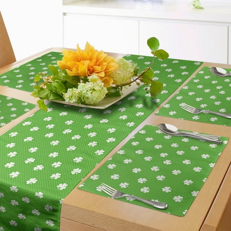 

Irish Table Runner & Placemats Old Fashioned Polka Dots Backdrop with Cultural Flowers Clovers Retro Classic Set for Dining Table Placemat 4 pcs + Runner 16 x90 Lime Green White by Ambesonne