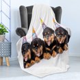 thumbnail image 4 of Birthday Soft Flannel Fleece Throw Blanket, Rottweiler Pets Party Cone Hats Puppies Dogs Artwork Print, Cozy Plush for Indoor and Outdoor Use, 50" x 70", Marigold and Black, by Ambesonne, 4 of 5