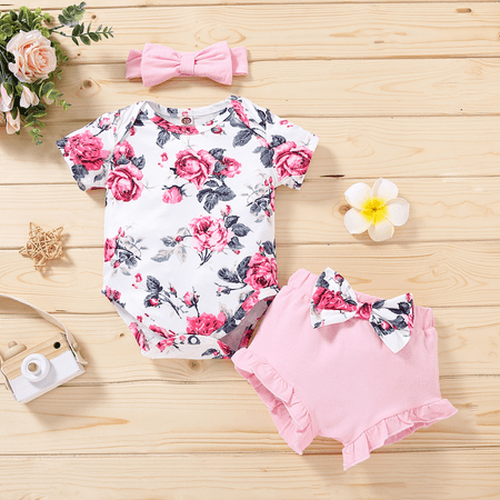 Newborn Baby Girl Summer Clothes Ruffle Ribbed Romper Vintage Floral Bloomers Shorts Outfit Infant Gift Set 2024 2024