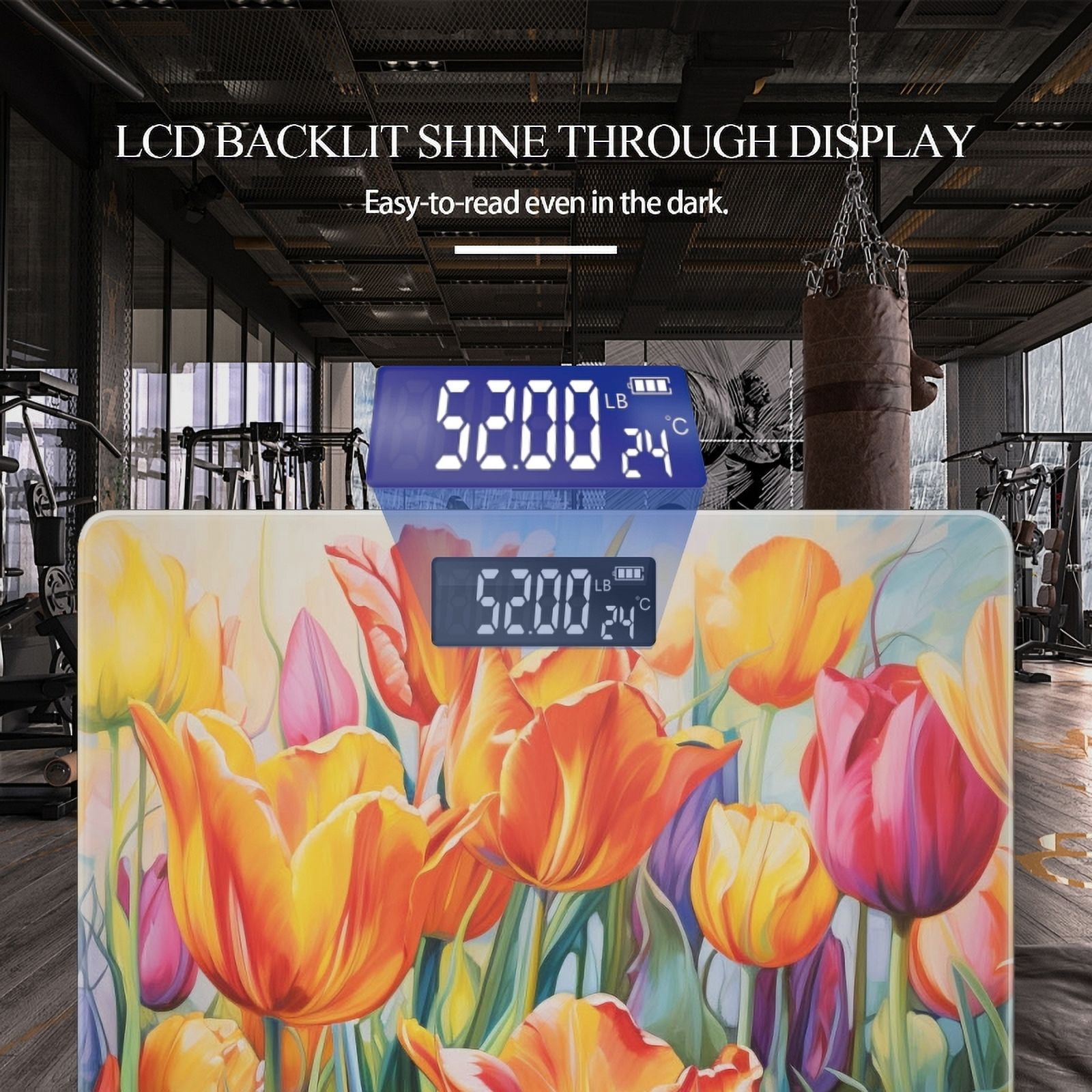 High Precision Body Weight Scale Smart Bathroom Scales with Large LCD Display(400lbs),Decorative for Bedroom-Tulips In Full Bloom With Rich Colors And Detailed Petals