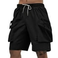 thumbnail image 2 of MIXUE Mens Shorts Summer Solid Color Elastic Waist Drawstring With Zipper Pockets Loose Casual Sports Activities Outdoor Holiday Wear,Black,XXXL, 2 of 5