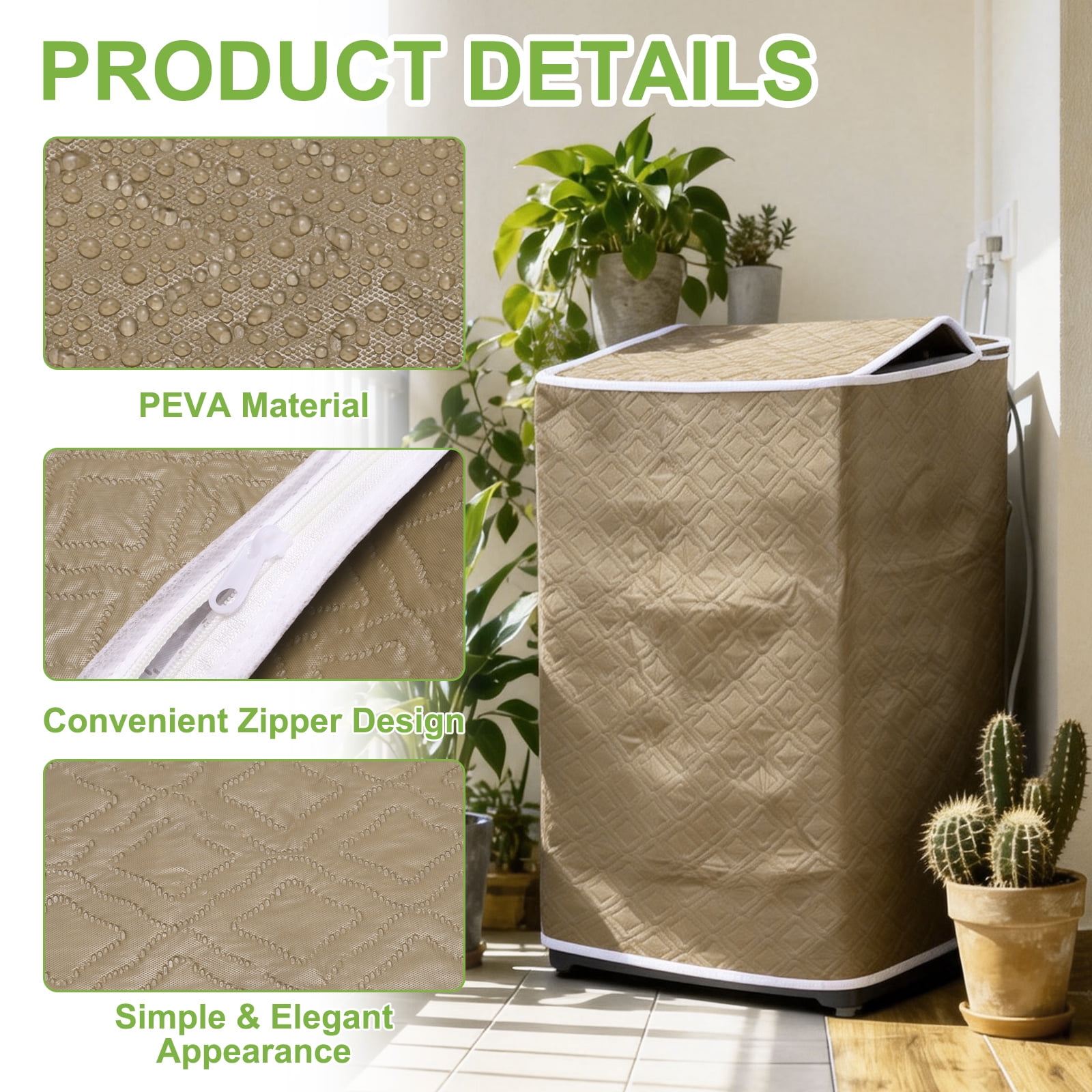Washer and Dryer Covers 24"x24"x37"- Waterproof, Dustproof PEVA Top Load Washing Machine Cover with Zipper for Laundry Room Balcony, Brown