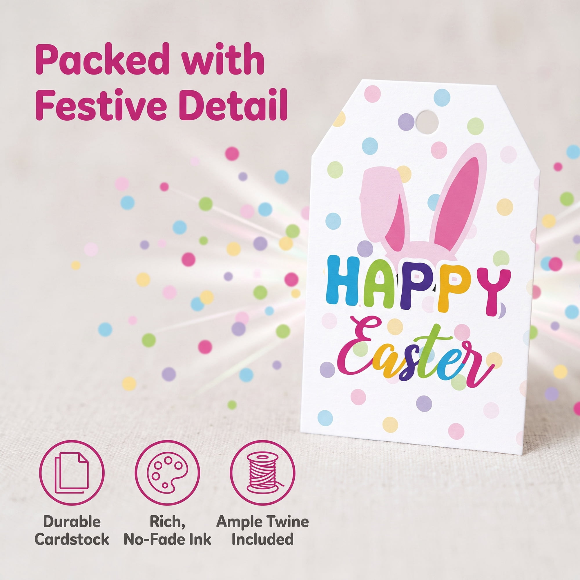 Unique Bargains 100Pcs Easter Gift Tags with Twine Bunny Ears Pattern 2" x 3.1"