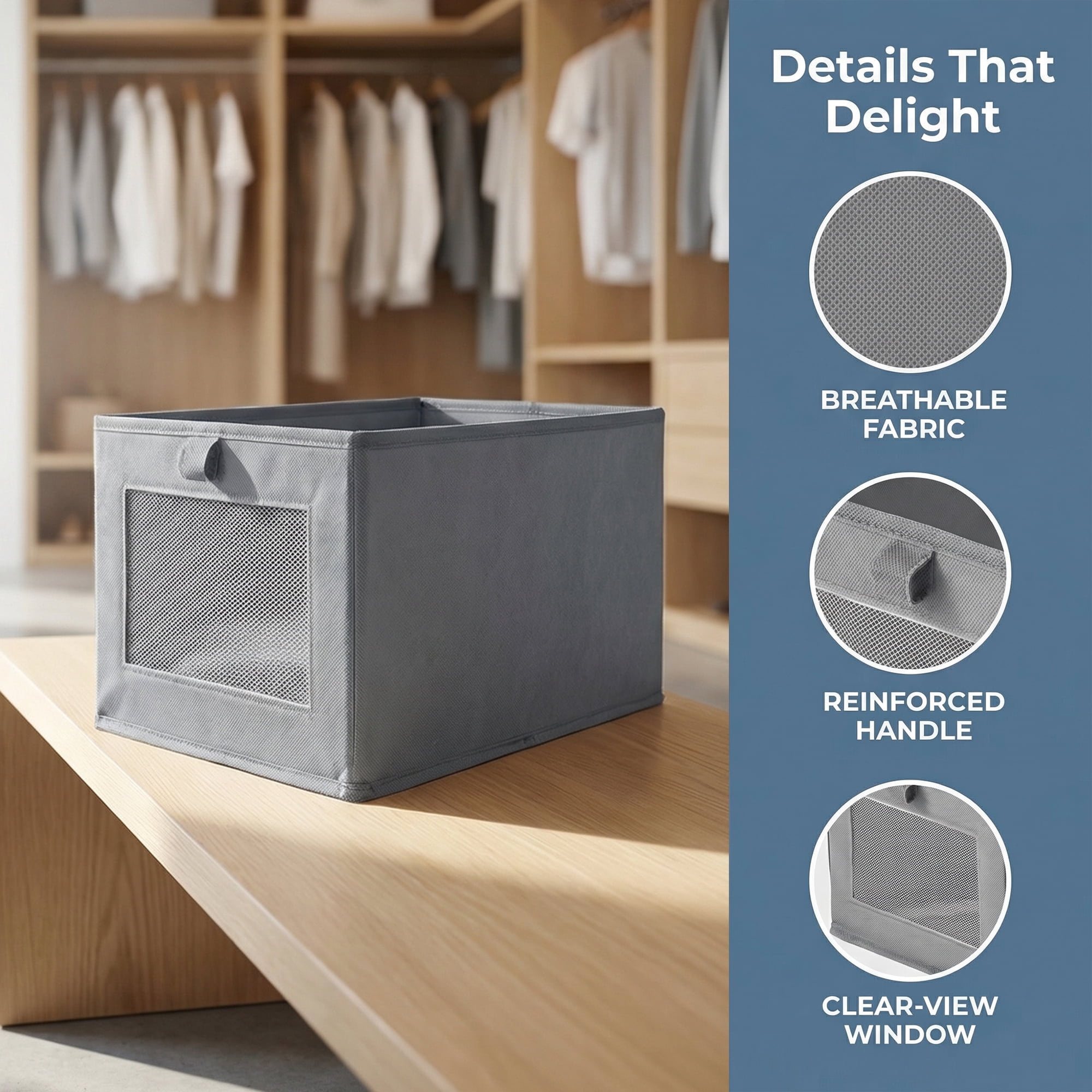Unique Bargains 3pcs Storage Cube Fabric Storage Bins Grey 15.7*9.8*7.9in