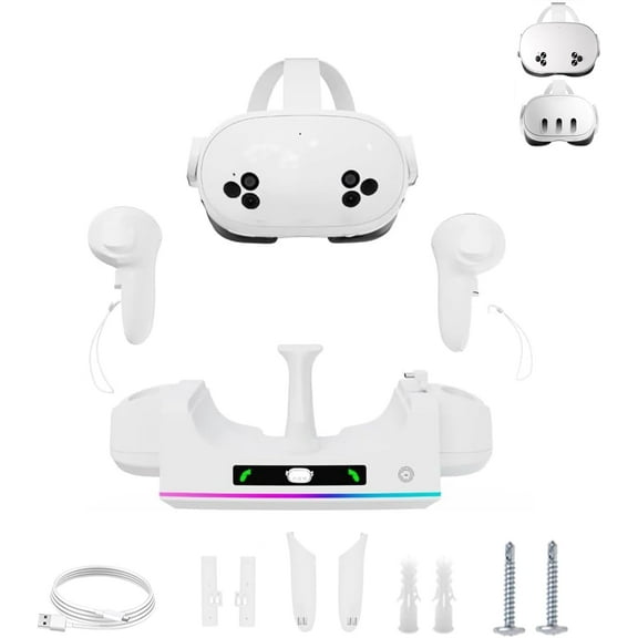 GAEKOL Charging Dock Compatible with Meta Quest 3S/3 Accessories,Quest 3S Charging Dock with 2 Rechargeable Batteries & USB-C 2-3 Hour Fast Fill Headset and Controller, Touch Switch LED Display