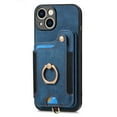 thumbnail image 2 of for iPhone 15 Phone Case Wallet with Card Holder,PU Leather Flip Folio Case,RFID Blocking Ring Holder Kickstand Wrist Strap Magnetic Protective Women Men Cover,Blue,For iPhone 15, 2 of 11
