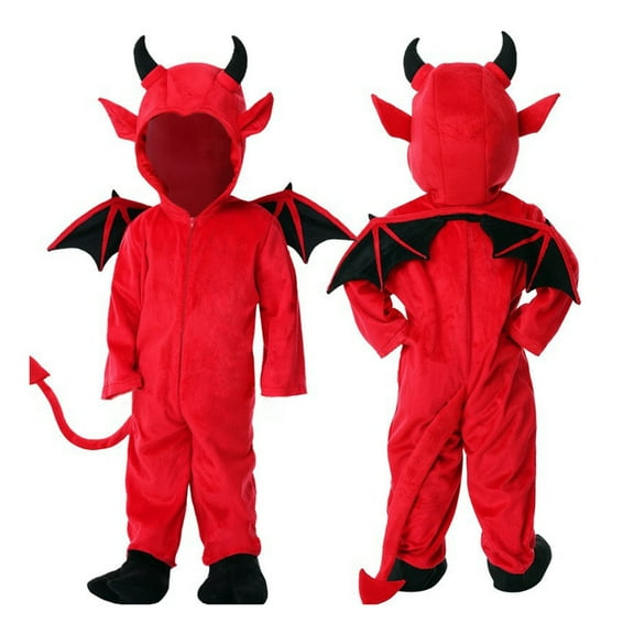 Generic Devil Set Includes Jumpsuit Cap Cozy Soft Material for First Celebration Jumpsuit Cap Cozy Soft Material Boys Clothes(3-4 Years Red)