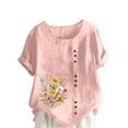 thumbnail image 2 of Mceream Women Linen Shirts and Blouses Floral Print Summer Crew Neck Tunic Tops Casual Short Sleeve Gauze Loose Fit Cotton Blouses 2026 Trendy Clothing Plus Size Pink XL, 2 of 5