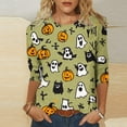 thumbnail image 2 of Riecok Womens 3/4 Sleeve Tops Crewneck Funny Ghost Printed Loose Shirts Loose Casual Blouses Multicolor 2XL, 2 of 5