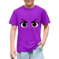 thumbnail image 1 of Blusas y camisas de manga corta con cuello redondo para niños y niñas, color liso, con estampado de expresión linda, manga corta, holgadas y cómodas, blusa para niña, 1 of 6