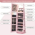 thumbnail image 5 of Resenkos Jewelry Armoire Cabinet, Jewelry Storage Chest,360° Rotating Mirrored Jewelry Cabinet Armoire 3 Color LED Modes Lockable-Pink, 5 of 10